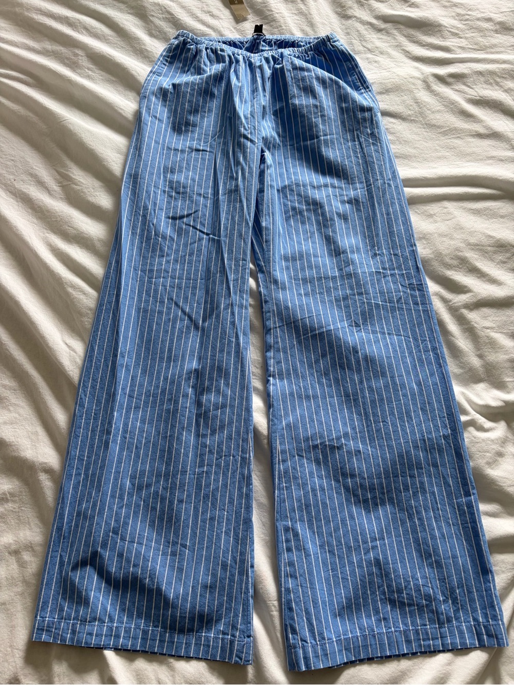 J. Crew Women’s Light Blue Cotton Pinstripe Colette Wide-Leg Pants XXS NWT